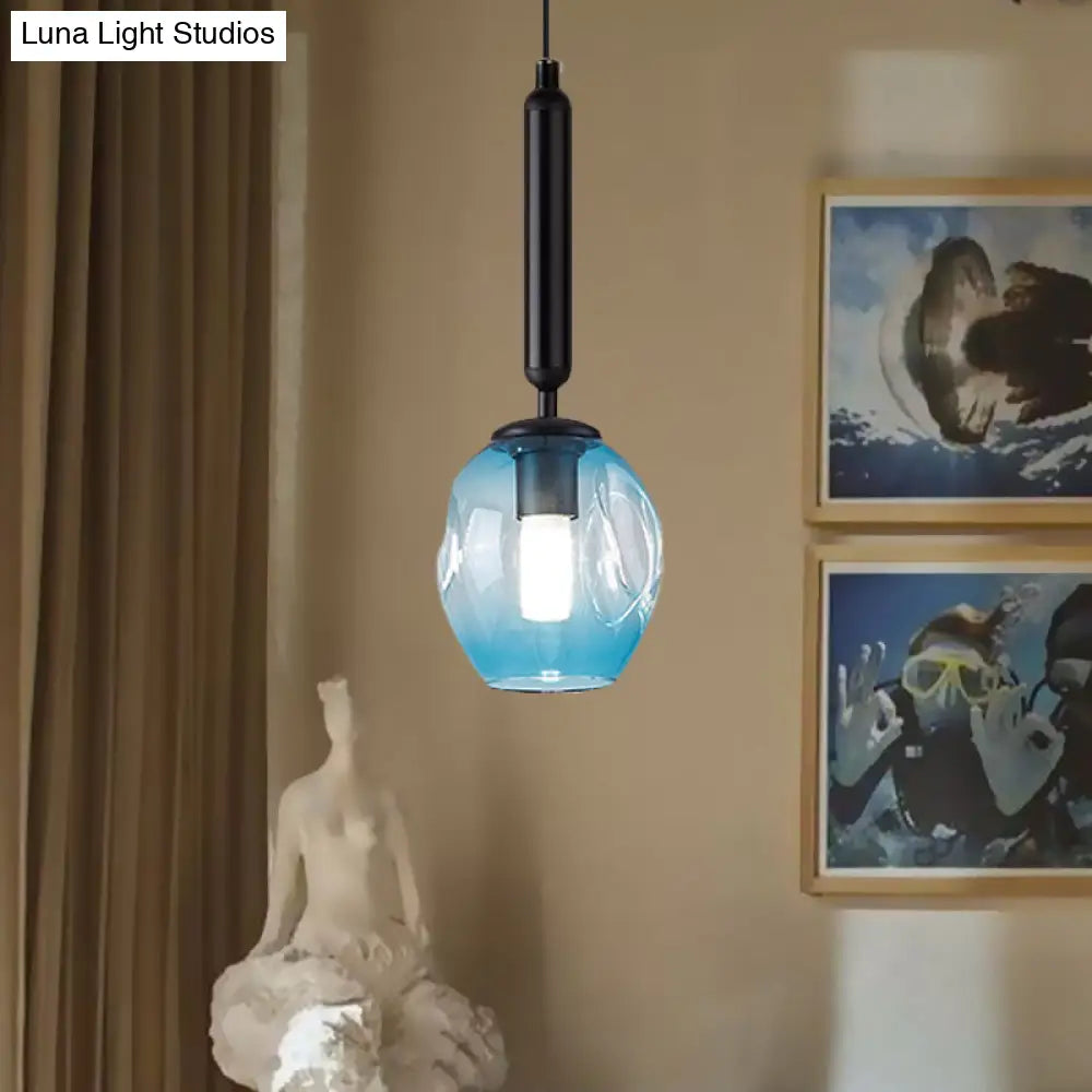 Modernist Pendant Lamp Fixture - Tulip Bedside Hanging Lighting In Blue/Smoke Gray Dimpled Glass
