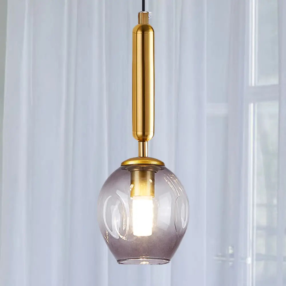 Modernist Pendant Lamp Fixture - Tulip Bedside Hanging Lighting In Blue/Smoke Gray Dimpled Glass