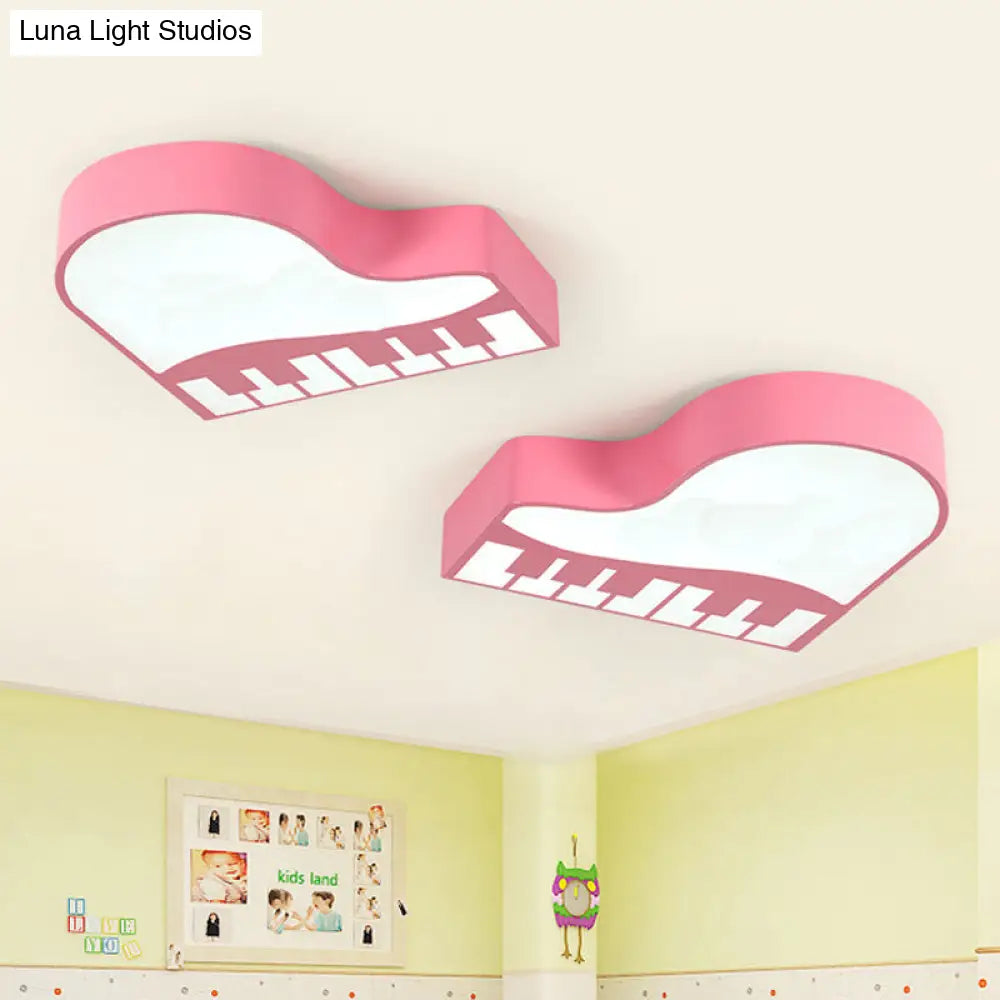 Modernist Piano Flush Pendant Light - Acrylic Led Ceiling Lamp In Pink For Kindergarten