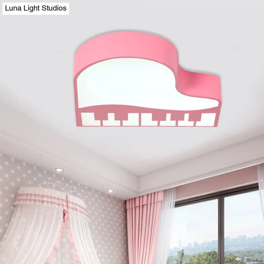 Modernist Piano Flush Pendant Light - Acrylic Led Ceiling Lamp In Pink For Kindergarten