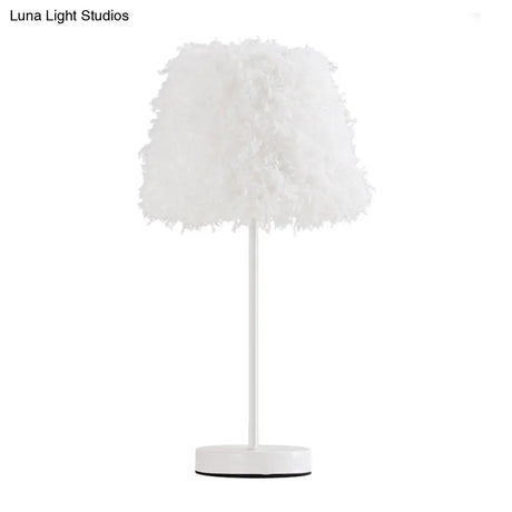 Modernist Pink/White Feather Nightstand Lamp With Gold Base - 1-Head Reading Light