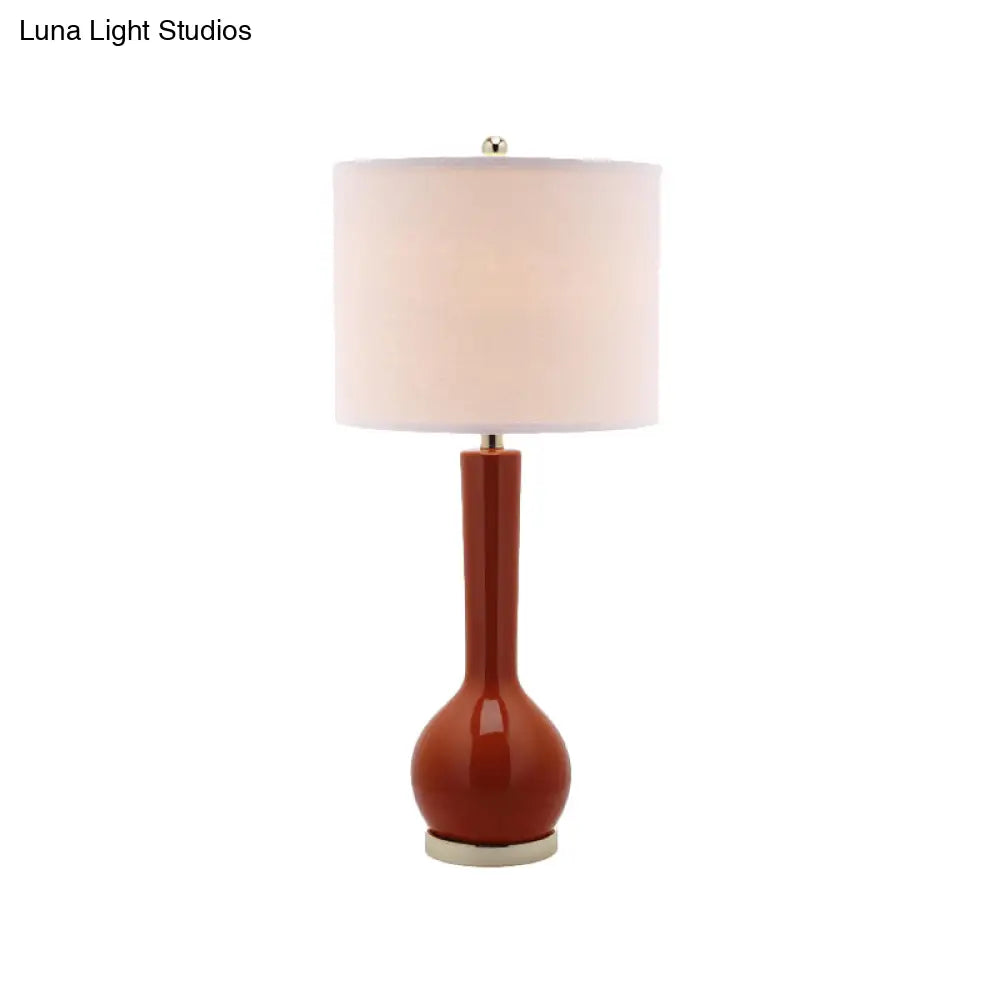 Modernist Red/White Fabric Cylinder Table Light