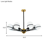Modernist Round Hanging Chandelier - Frosted White Glass 6/8/10 Bulbs Black Pendant Light Fixture