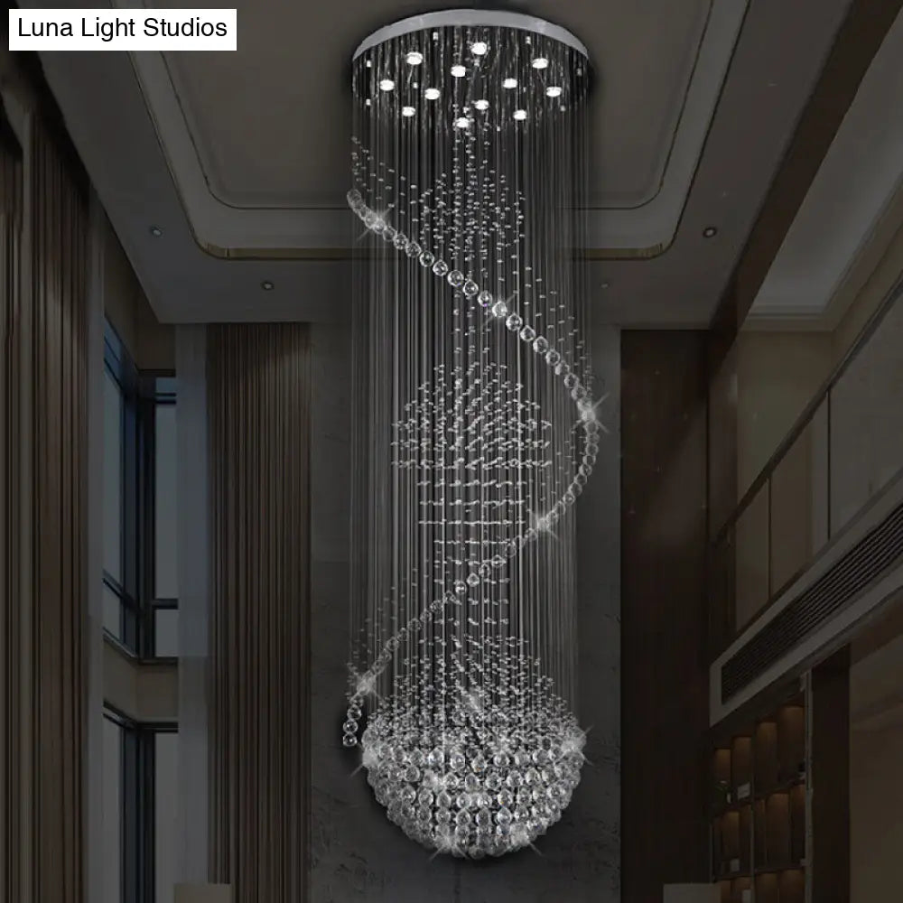 Modernist Silver Crystal Led Pendant Light - 12 Head Orb And Rod Cluster Lamp