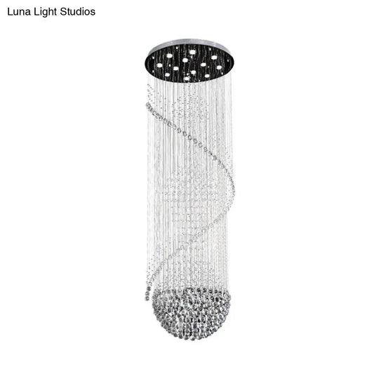 Modernist Silver Crystal Led Pendant Light - 12 Head Orb And Rod Cluster Lamp