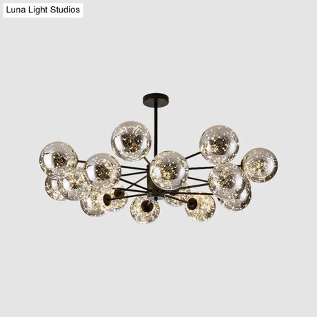 Modernist Smoke Grey Glass Led Pendant Chandelier - Global Design With Inner Glowing String