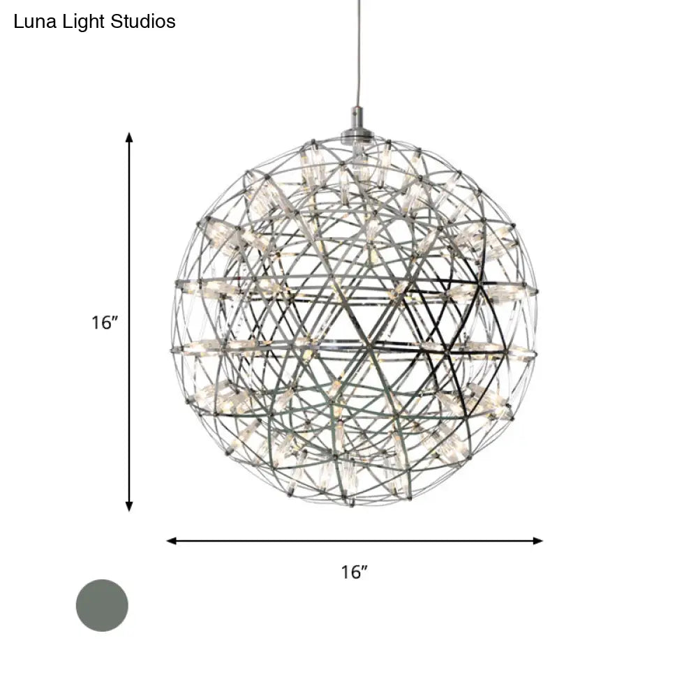 Modernist Stainless Steel Firework Chandelier With Led Orb Shade - 8/12 W Chrome