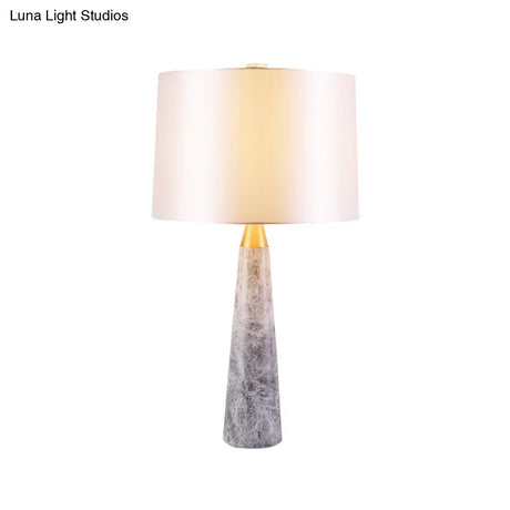 Modernist Study Lamp With Drum Shade - White Task Lighting On Marble Base