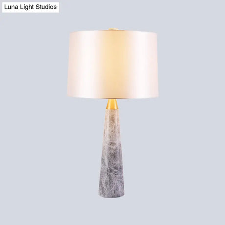 Modernist Study Lamp With Drum Shade - White Task Lighting On Marble Base