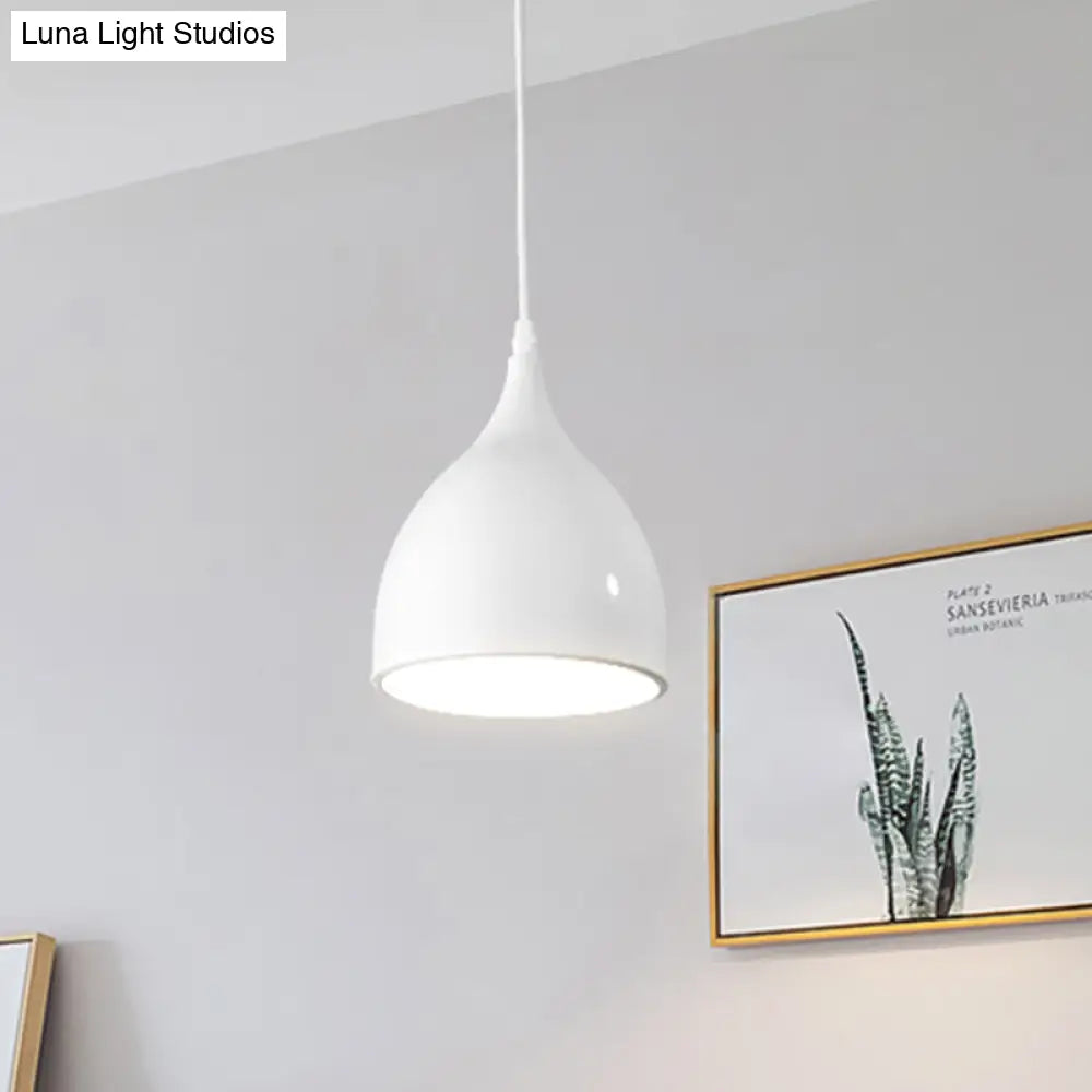 Modernist Style Black/White Hanging Lamp With Domed Metal Shade And 1 Bulb For Kitchen Pendant Light