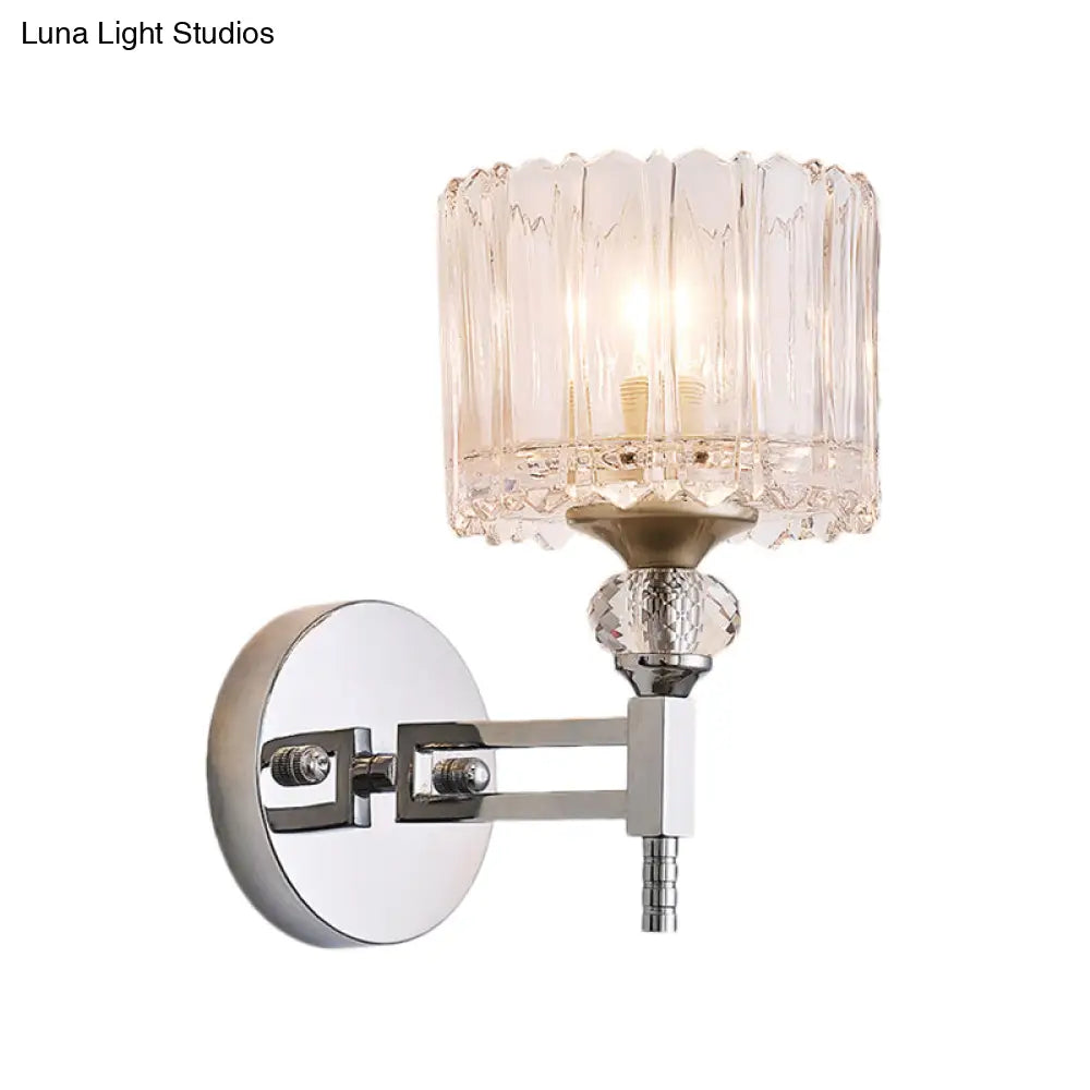 Modernist Style Clear Glass Wall Light Sconce With Crystal Deco In Chrome Finish - 1 Bulb