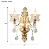 Modernist Style Floral Wall Sconce With Clear Crystal 1/2-Light Fixture - Gold Light For Living Room