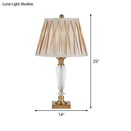 Modernist Tapered/Basket Task Light Hand-Cut Crystal Nightstand Lamp In Brown