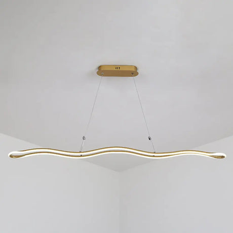 Modernist Wavy Strip Led Island Pendant - Acrylic Dining Room Hanging Lamp Kit Gold / 39.5 Natural