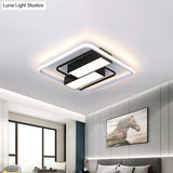 Modernist White & Black Acrylic Flush Mount Light - 18’/21.5’ W Led Square Rectangle