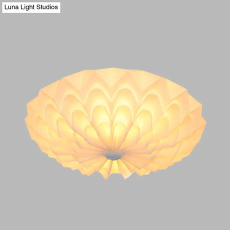 Modernist White Finish Flush Mount Light Fixture With Folding Bowl Acrylic Shade - 3 Heads Bedroom
