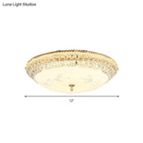 Modernist White Glass And Clear Crystal Led Flush Pendant Light For Bedroom - 12’/16’ Diameter