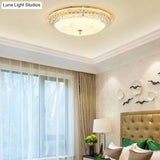 Modernist White Glass And Clear Crystal Led Flush Pendant Light For Bedroom - 12’/16’ Diameter