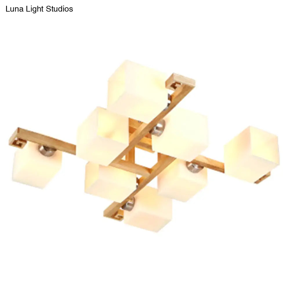 Modernist White Glass Flush Mount Ceiling Light For Living Room - Stylish Splicing Squares Design 8