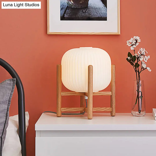 Modernist White Glass Lantern Task Lamp For Dining Room And Reading - 1 Bulb