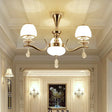 Modernist White Glass Pendant Chandelier With Crystal Droplets - Gold Urn Shade Design 3 /