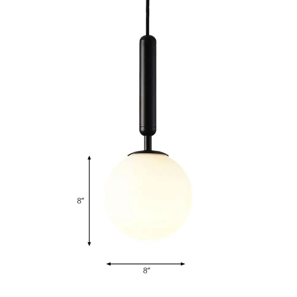 Modernist Spherical White Glass Pendant Light - 1 6/8/10 Wide Black/Gold Hanging Fixture