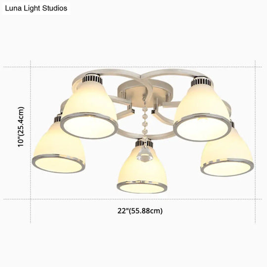 Modernist White Glass Semi Flush Mount Ceiling Light For Bedrooms