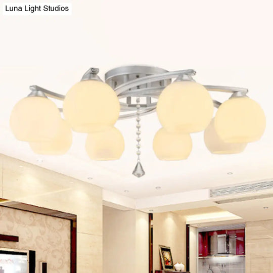 Modernist White Glass Semi Flush Mount Ceiling Light For Bedrooms 8 / Globe