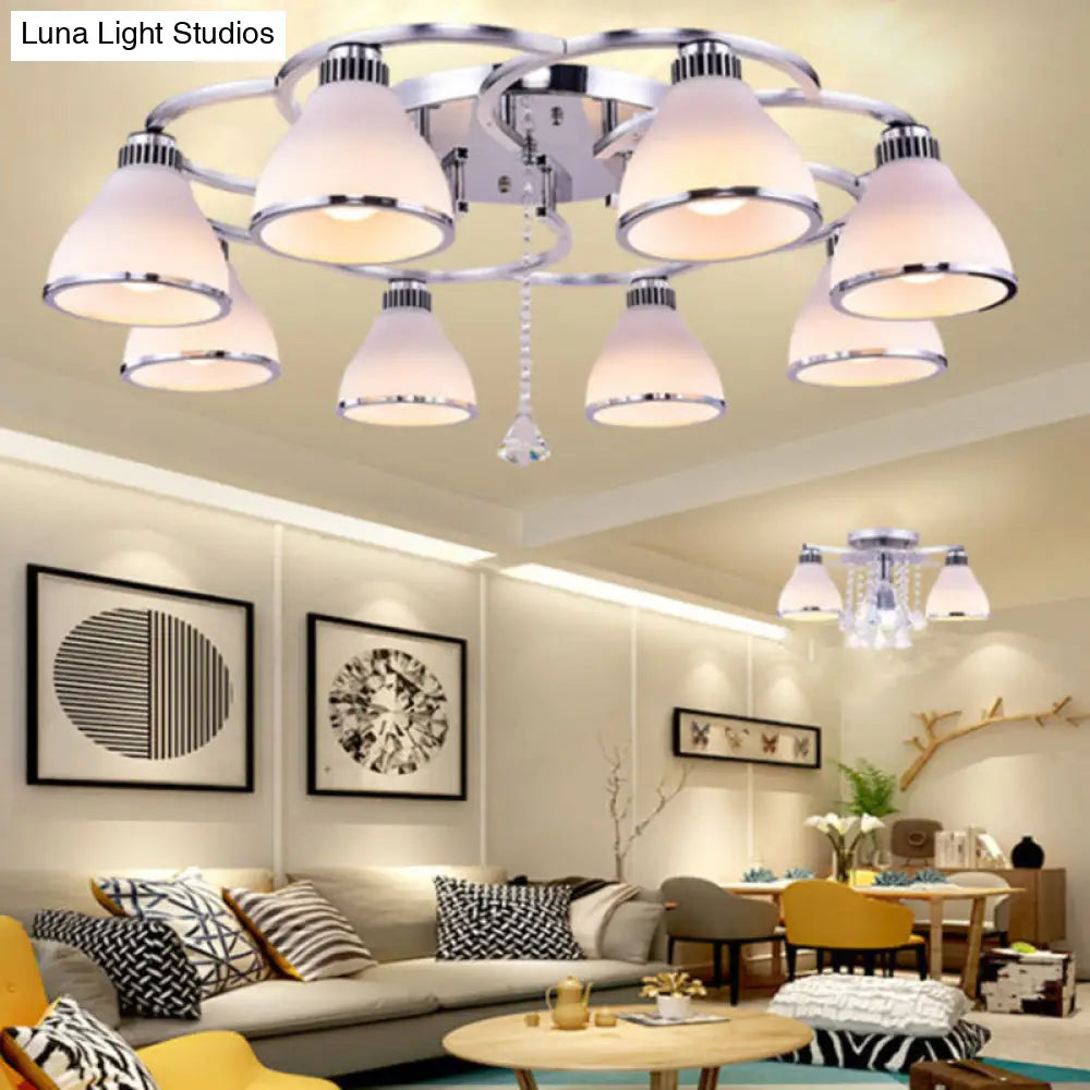 Modernist White Glass Semi Flush Mount Ceiling Light For Bedrooms 8 / Cone