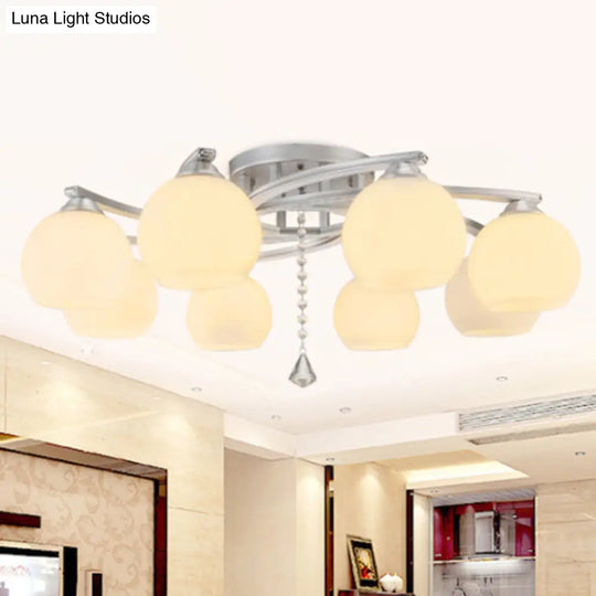 Modernist White Glass Semi Flush Mount Ceiling Light For Bedrooms 8 / Globe
