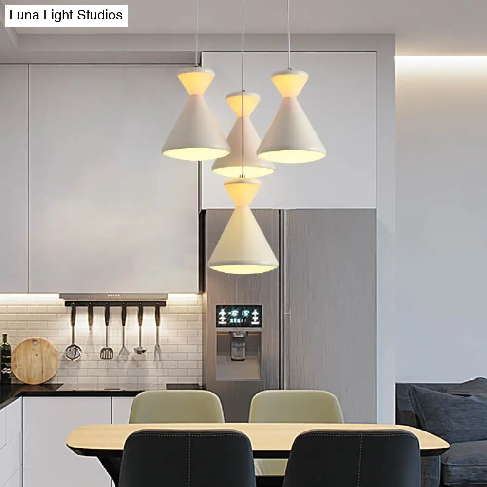 Modern White Led Cluster Pendant Light With Hourglass Acrylic Shades For Dining Room