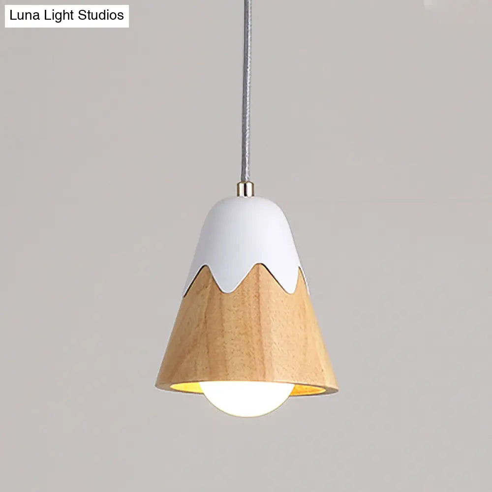 Modernist White Wood Shade Pendant Light - Sleek 1-Head Suspended Lighting Fixture