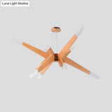 Modernist Wood Sputnik Chandelier With 12 Led Lights - Perfect For Bedroom Suspension