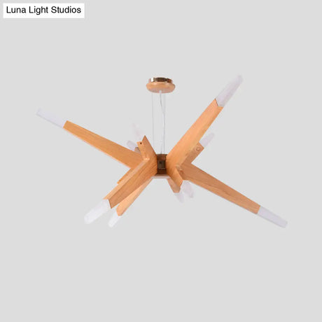 Modernist Wood Sputnik Chandelier With 12 Led Lights - Perfect For Bedroom Suspension