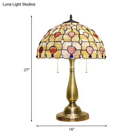 Molly - 2-Light 2 Lights Table Lamp Dotted Pattern Bowl Shell Night Stand Light With Pull Chain In