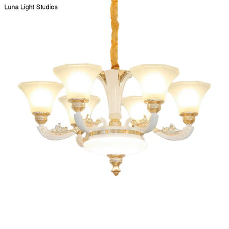 Morning Glory Chandelier - Classic 6/8/12 Light Opal Frosted Glass Pendant Lamp In White