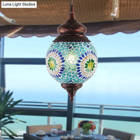 Moroccan Blue Metal Pendant Light Fixture - Stylish Dining Room Hanging Lamp Kit