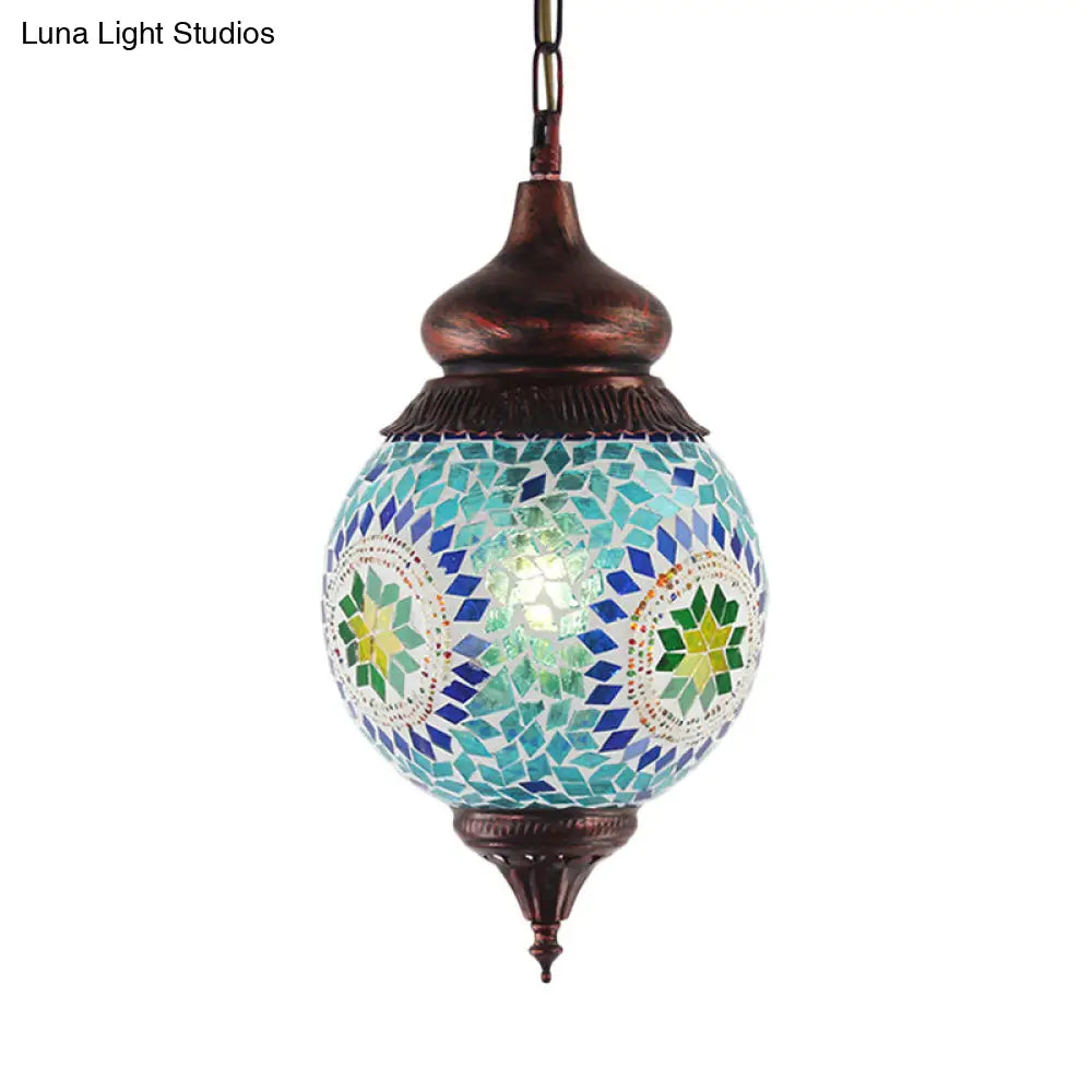 Moroccan Blue Metal Pendant Light Fixture - Stylish Dining Room Hanging Lamp Kit