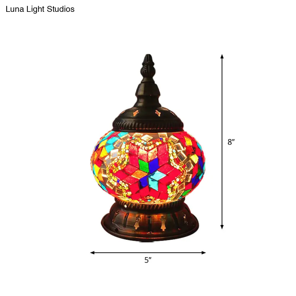 Moroccan Stained Glass Pumpkin Night Lamp - Elegant Bedroom Table Lighting In Blue/Orange/White