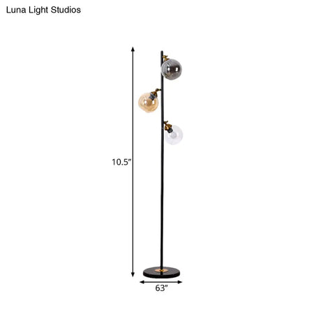 Multi-Color Glass Standing Lighting: Sphere 3-Head Floor Reading Lamp For Living Room With Metal