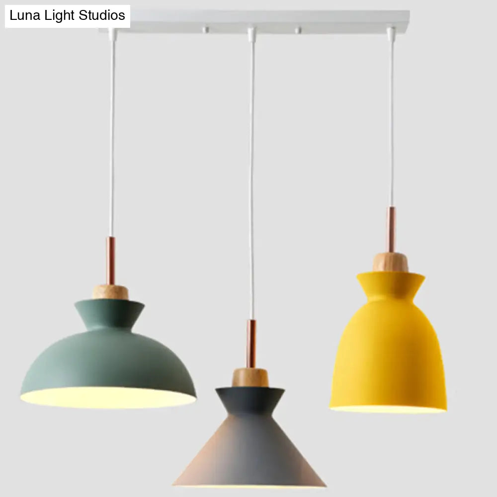 Multi-Color Macaroon Style Pendant Light With Aluminum Shade For Dining And Bedroom