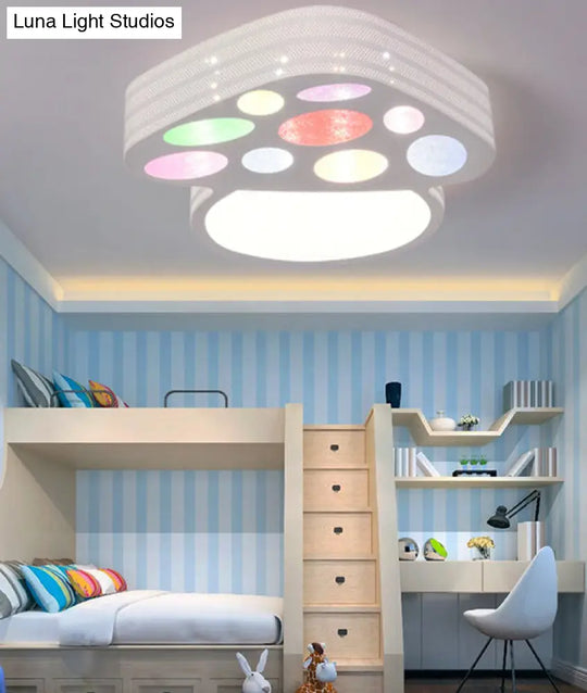 Mushroom Cartoon Ceiling Light: Kid’s Bedroom Flush Mount In White /