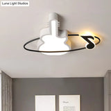 Musical Note Acrylic Led Ceiling Light For Bedroom - Contemporary White Flushmount