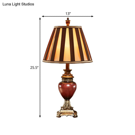 Nadine - Vintage Style Tapered Design Night Table Lamp In Red Brown