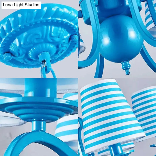 Nautical Blue Pendant Chandelier With Six Bucket Lights Ideal For Living Room Décor