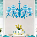 Nautical Blue Pendant Chandelier With Six Bucket Lights Ideal For Living Room Décor
