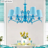Nautical Blue Pendant Chandelier With Six Bucket Lights Ideal For Living Room Décor