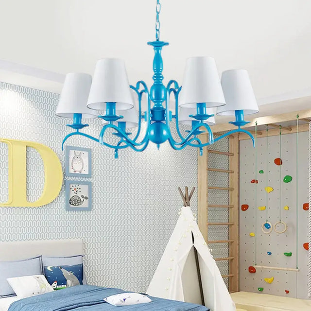Nautical Blue Pendant Chandelier With Six Bucket Lights Ideal For Living Room Décor White