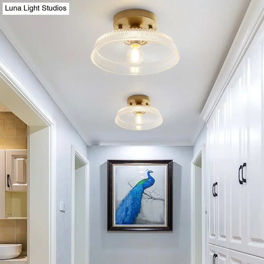 Nautical Brass Glass Flush Ceiling Light With 1 Bulb - Small Size For Corridors