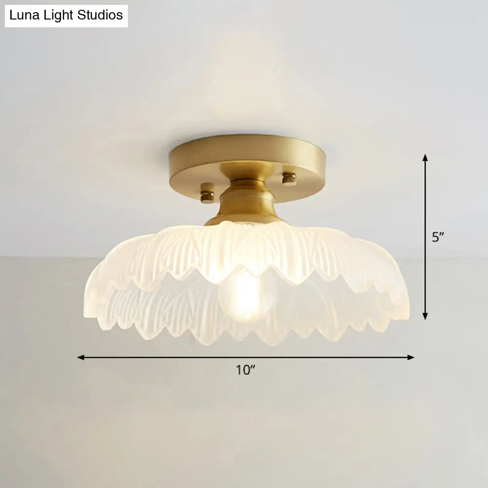 Nautical Brass Glass Flush Ceiling Light With 1 Bulb - Small Size For Corridors